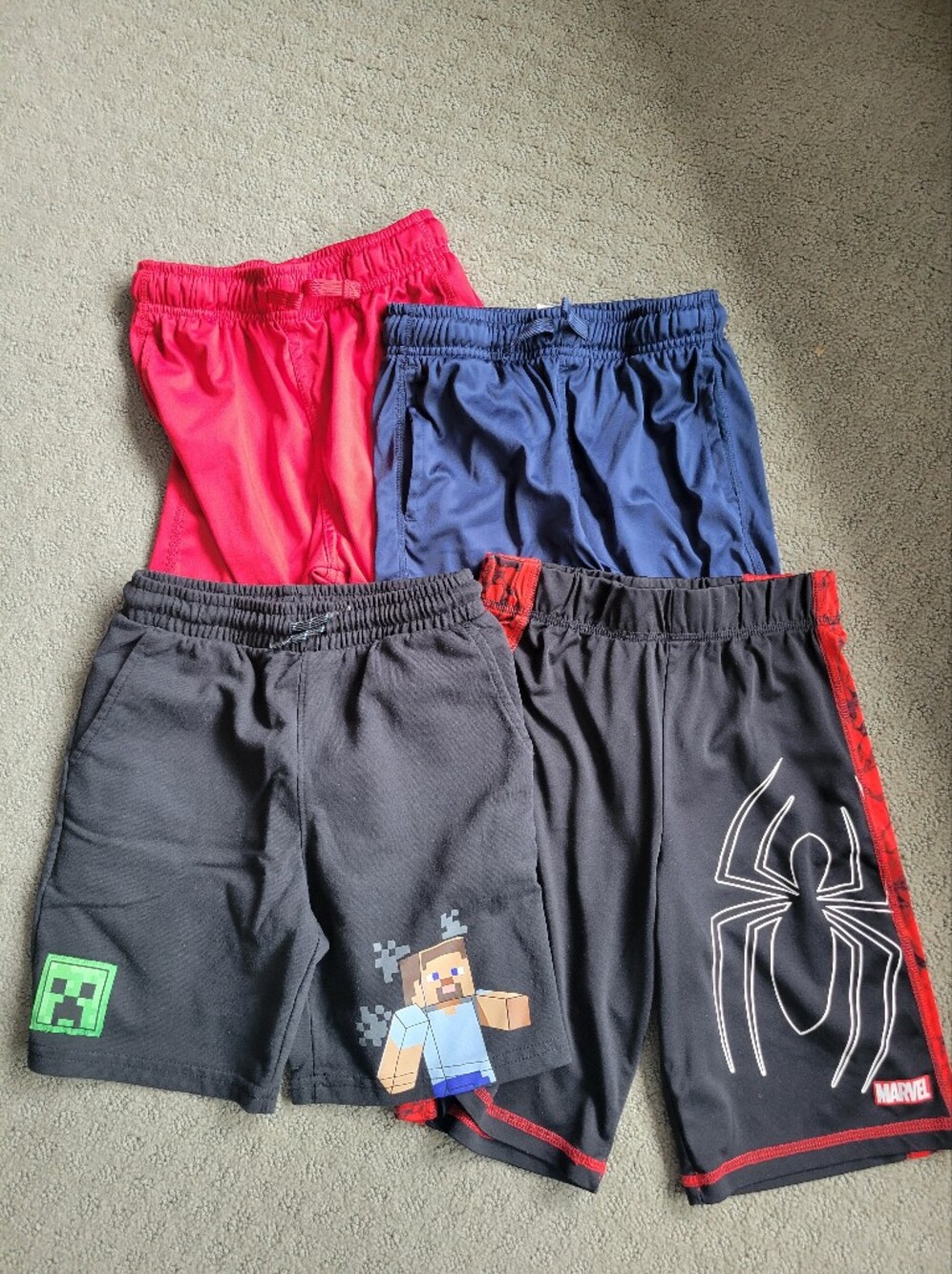 Kids Athletic Shorts in Black, Red, and Blue